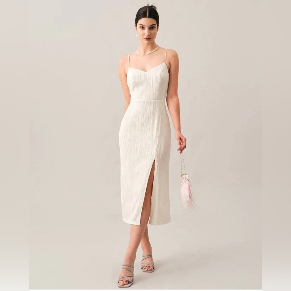 NWOT RIHOAS The Wave Textured Pearl Strap Midi Dress Sz  L.